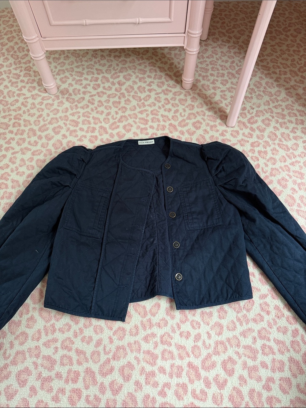 Ulla Johnson Navy quilted puff sleeve coat size p